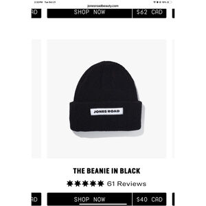 Jones Road Black wool rib knit logo Beanie One Size